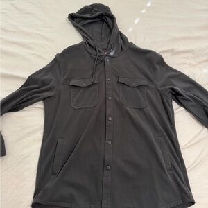 Vintage 1946 Black Hooded Snap-Front Sweatshirt Jacket